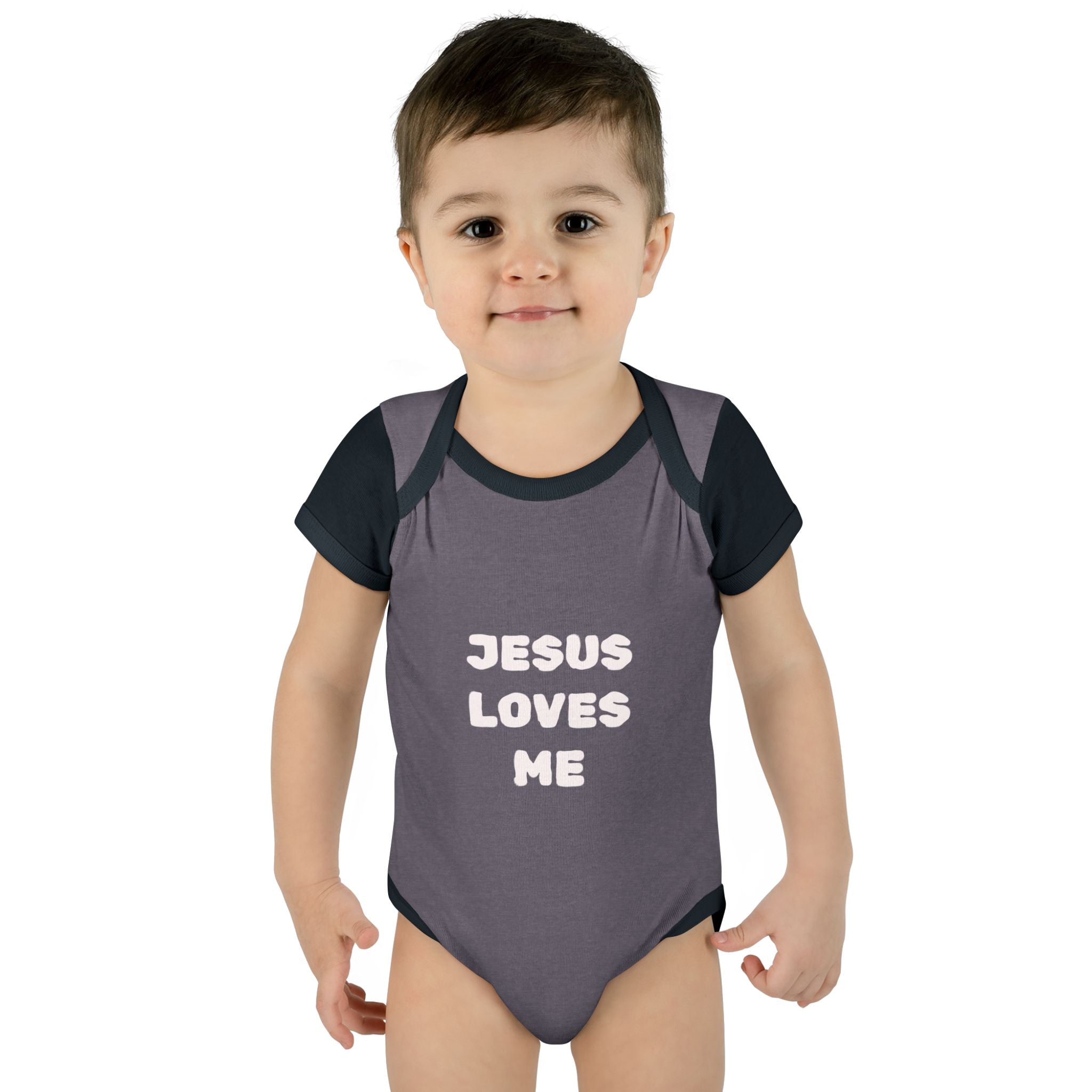 Jesus Loves Me Infant Rib One-Piece (Plain White)