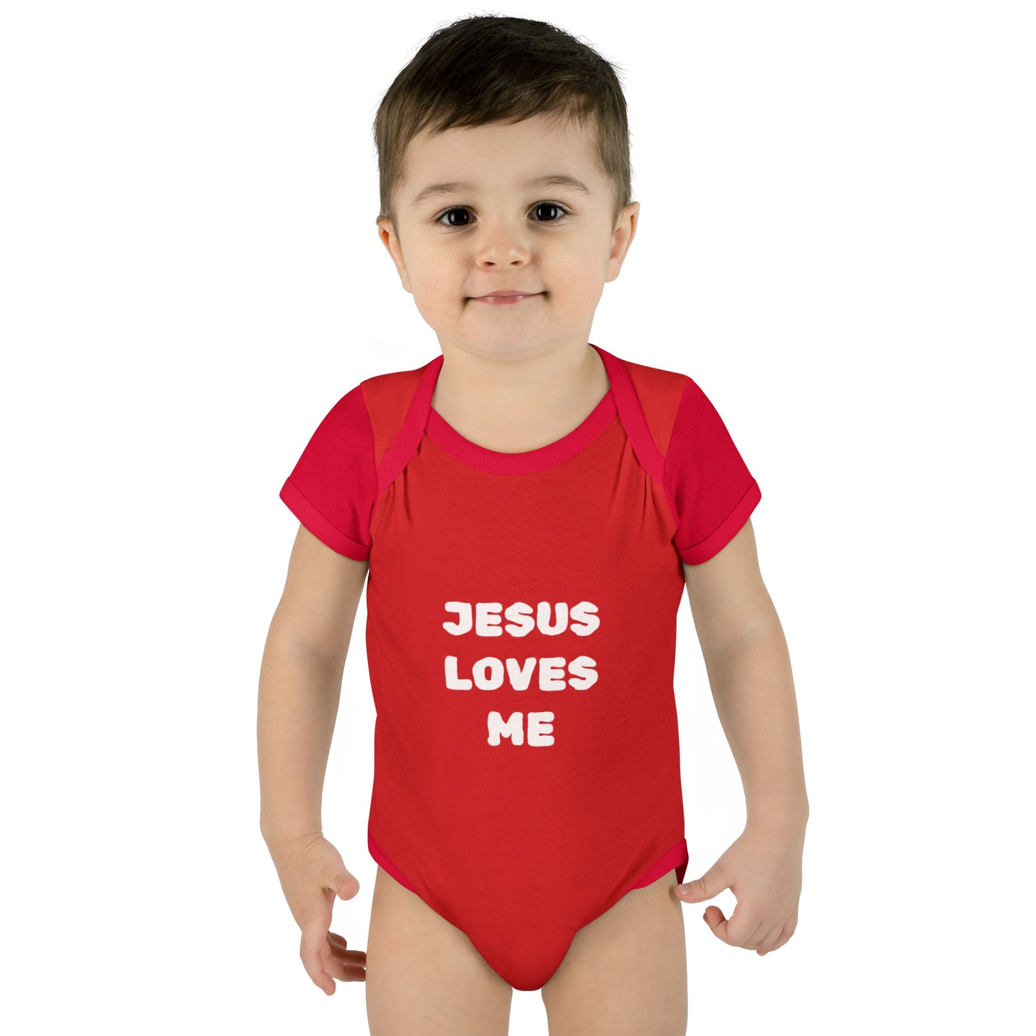 Jesus Loves Me Infant Rib One-Piece (Plain White)