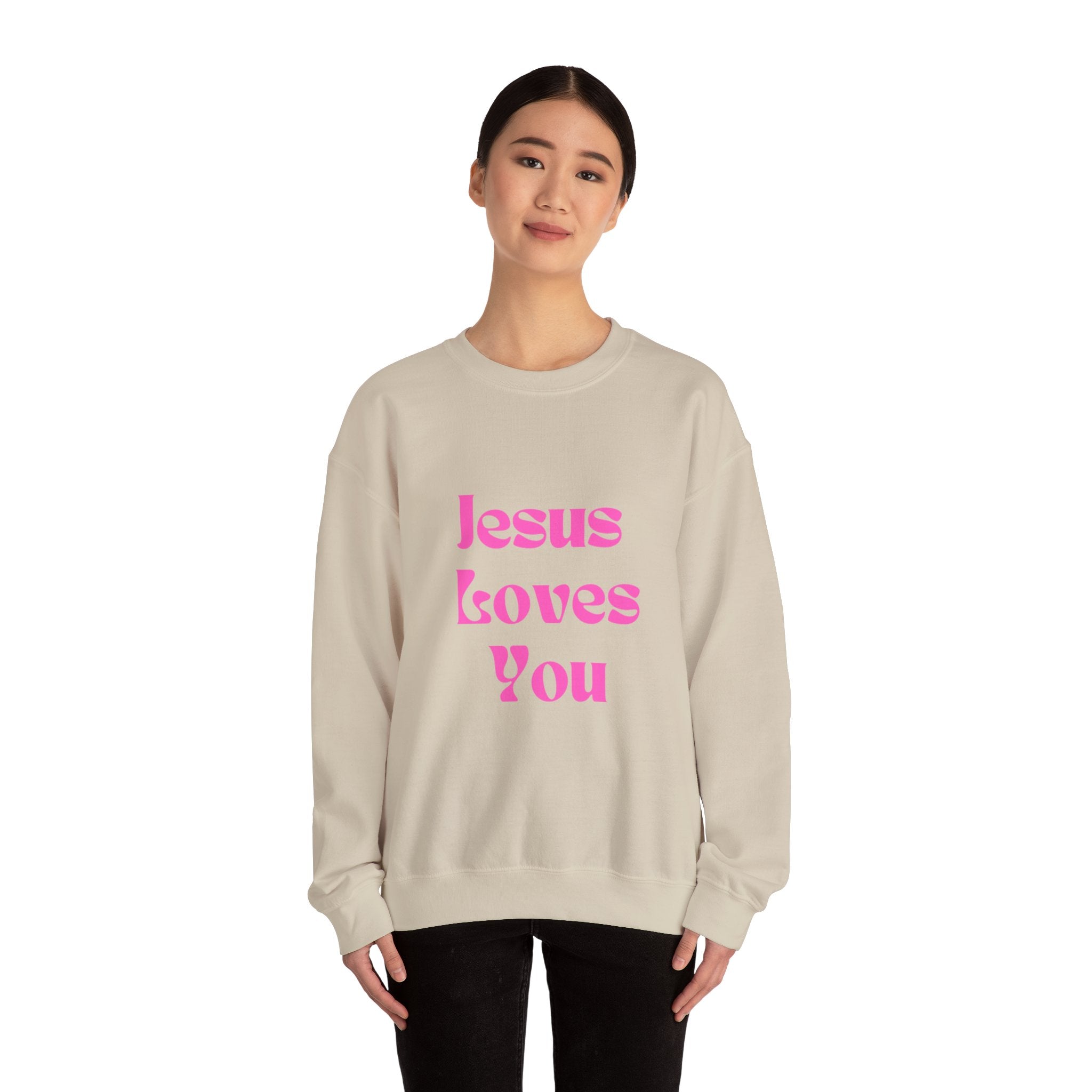 Jesus Loves You Sweatshirt — Pink Retro Faith Crewneck