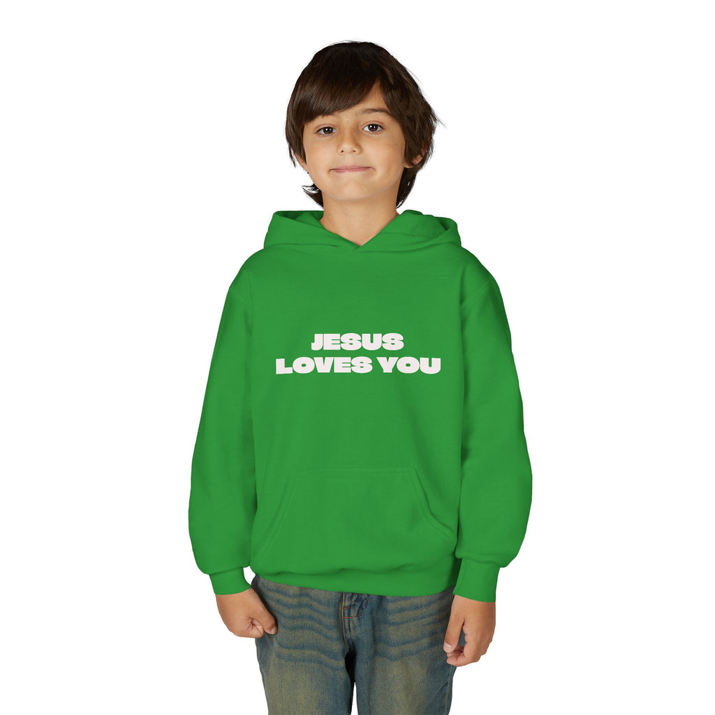 Youth Hoodie — "Jesus Loves You" Christian Faith Pullover