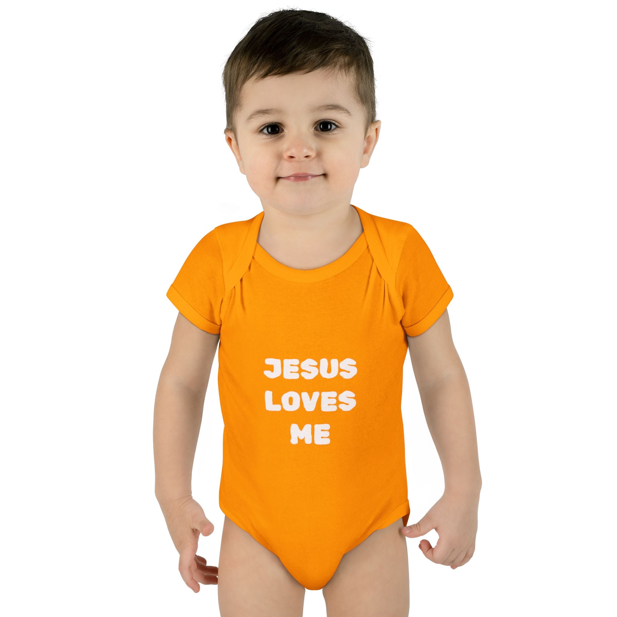 Jesus Loves Me Infant Rib One-Piece (Plain White)