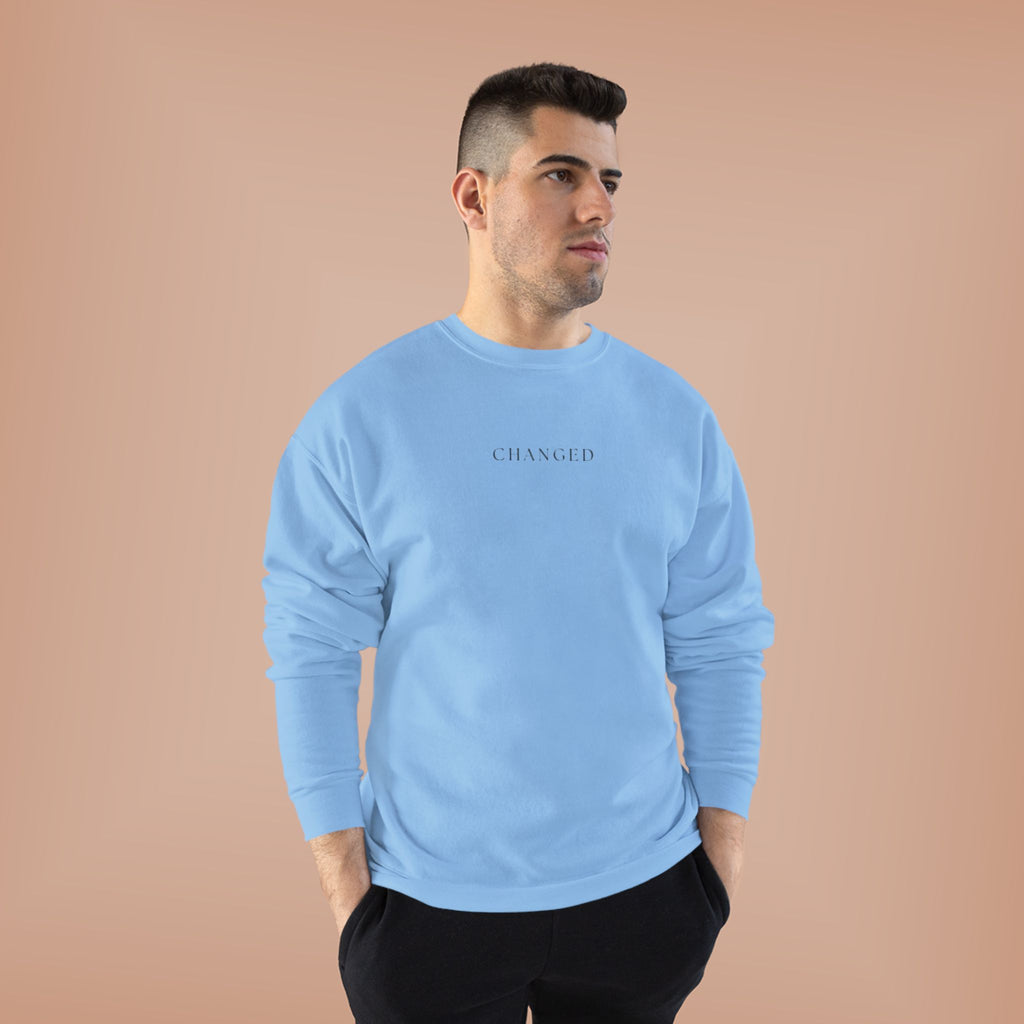 Minimal 'Changed' Crewneck Sweatshirt — Subtle Text Graphic, Eco-Friendly Comfort