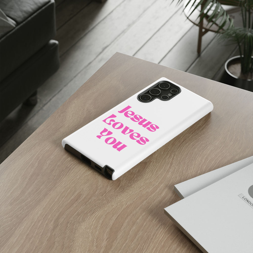 Jesus Loves You Phone Case — Pink Retro Christian Phone Cover