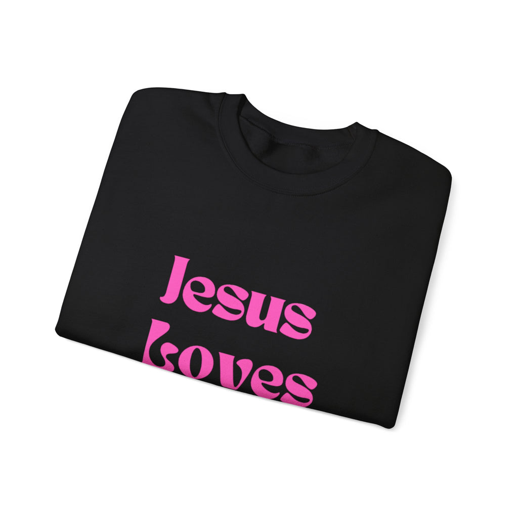 Jesus Loves You Sweatshirt — Pink Retro Faith Crewneck