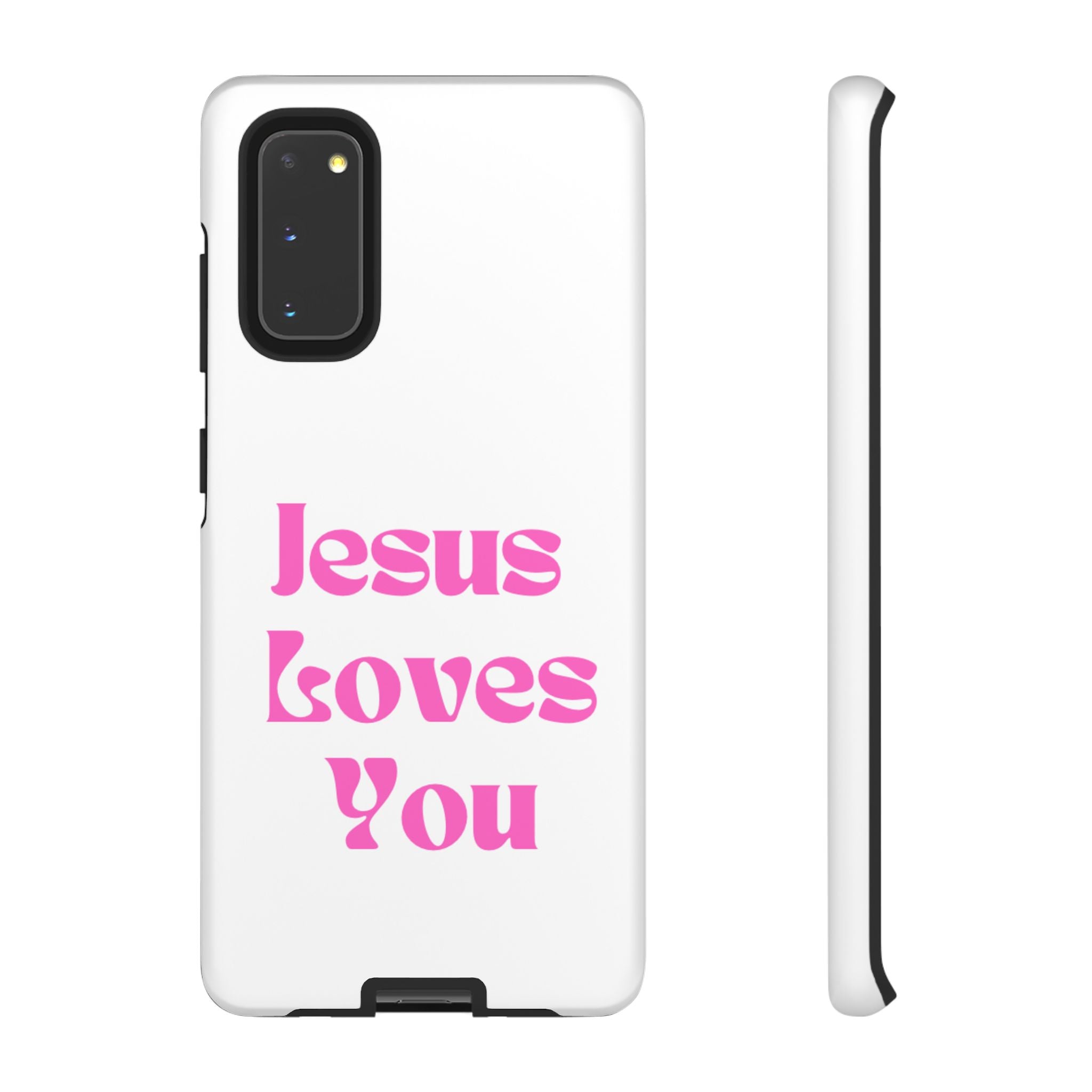 Jesus Loves You Phone Case — Pink Retro Christian Phone Cover
