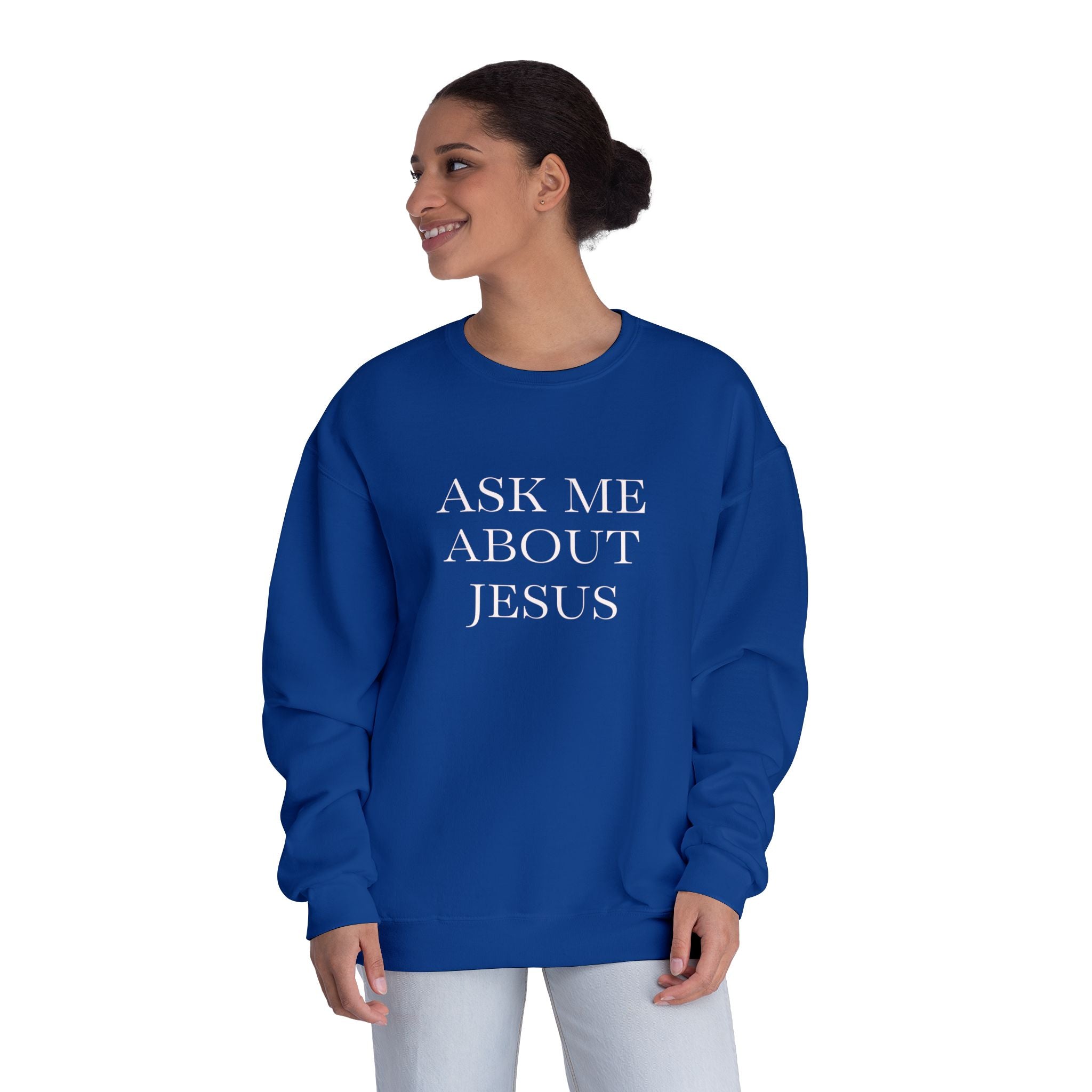 Ask Me About Jesus Sweatshirt — Start Conversations with Comfort
