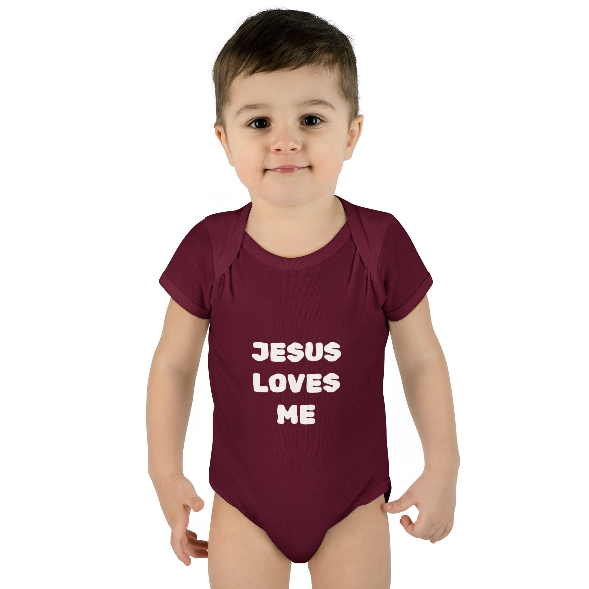 Jesus Loves Me Infant Rib One-Piece (Plain White)
