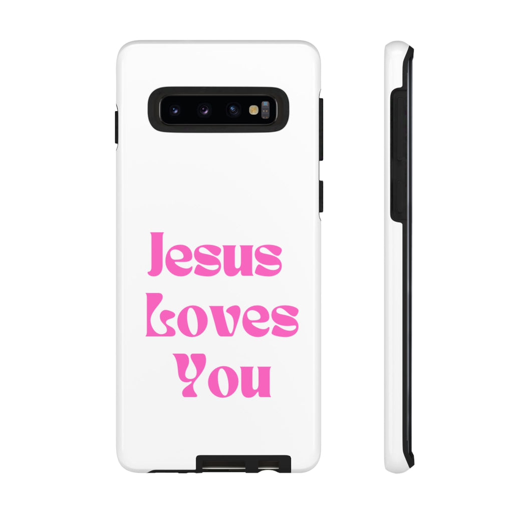 Jesus Loves You Phone Case — Pink Retro Christian Phone Cover