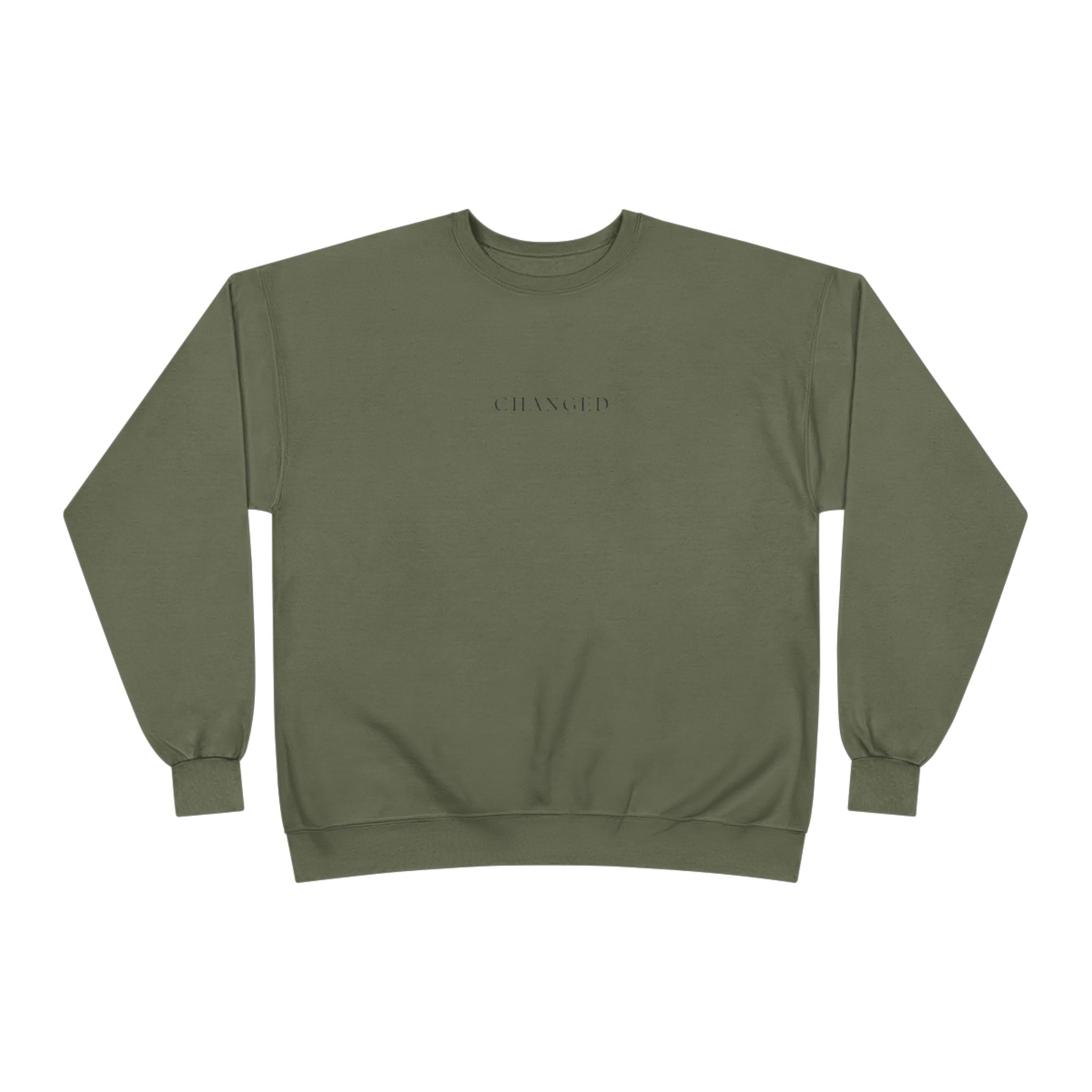 Minimal 'Changed' Crewneck Sweatshirt — Subtle Text Graphic, Eco-Friendly Comfort