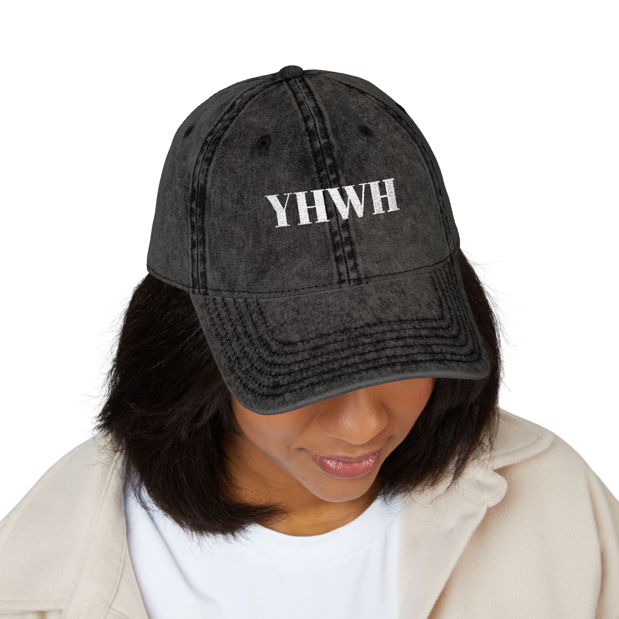 Vintage YHWH Embroidered Cap — Distressed Red Religious Baseball Hat