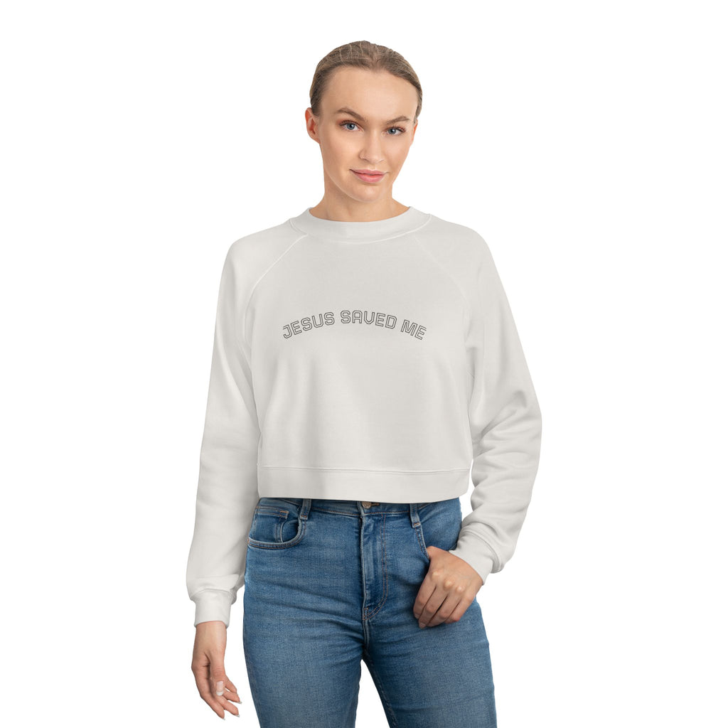 Cropped Pullover "Jesus Saved Me" — Women's Faith Graphic Sweatshirt