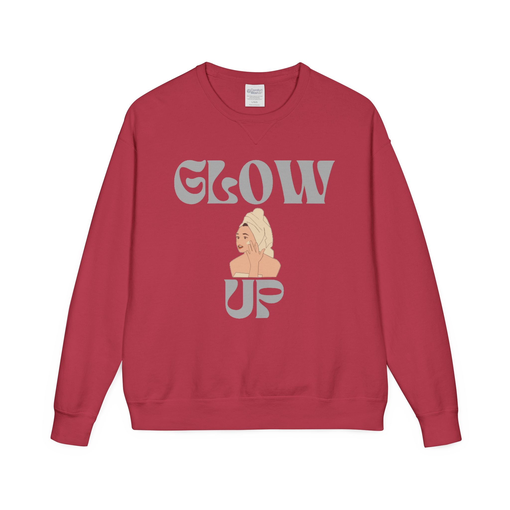 Glow Up Crewneck Sweatshirt — Retro Script Portrait Graphic