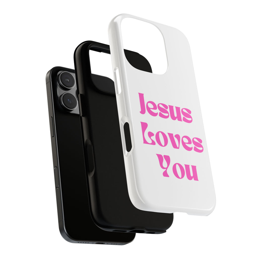 Jesus Loves You Phone Case — Pink Retro Christian Phone Cover