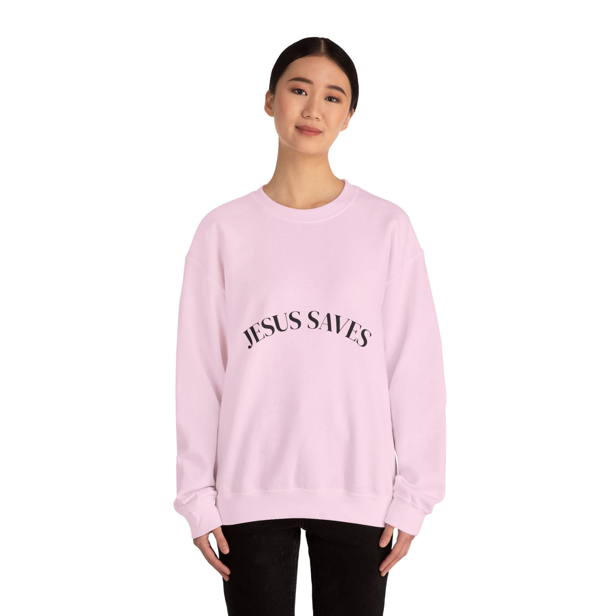 Crewneck Sweatshirt – "Jesus Saves" Minimalist Christian Faith Pullover