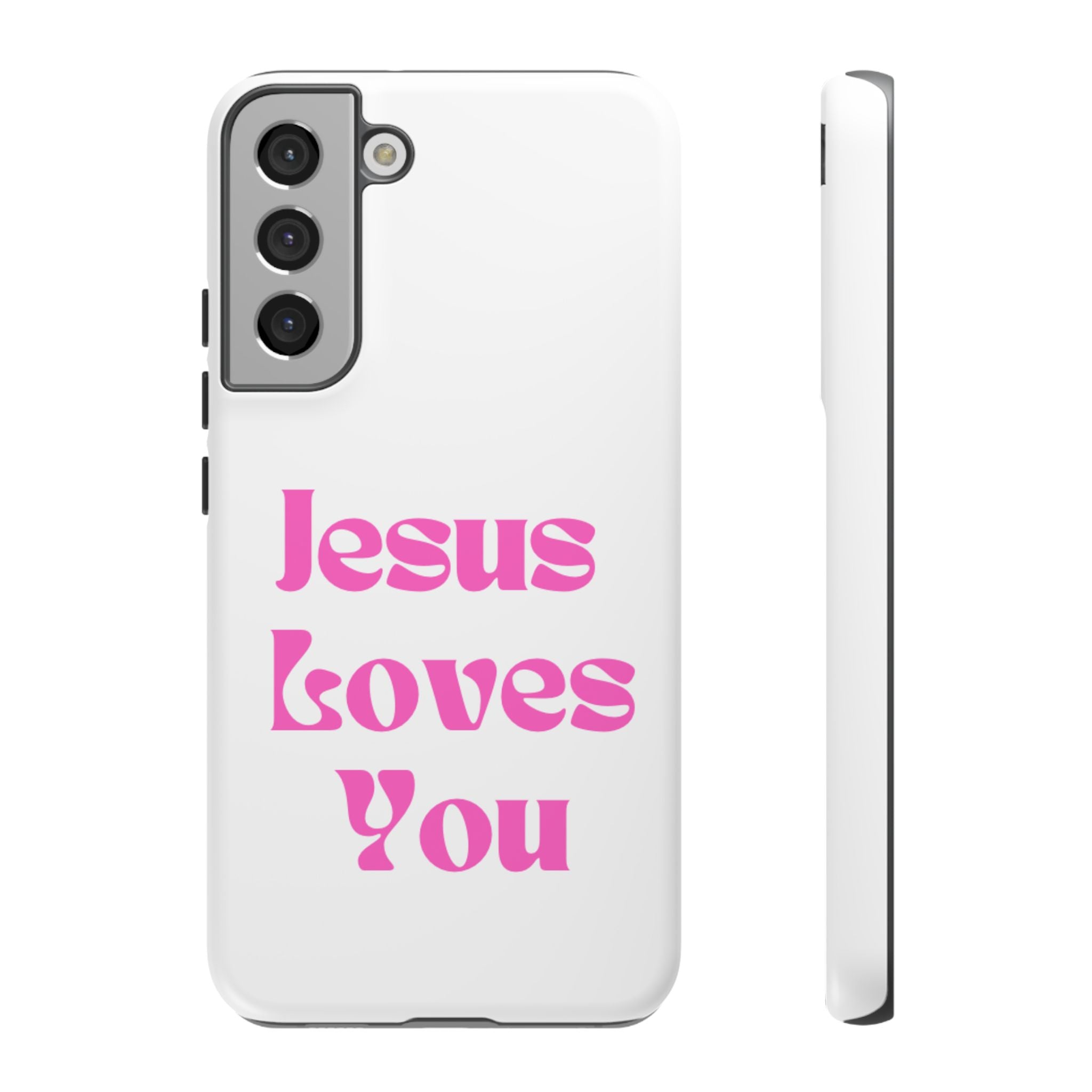 Jesus Loves You Phone Case — Pink Retro Christian Phone Cover