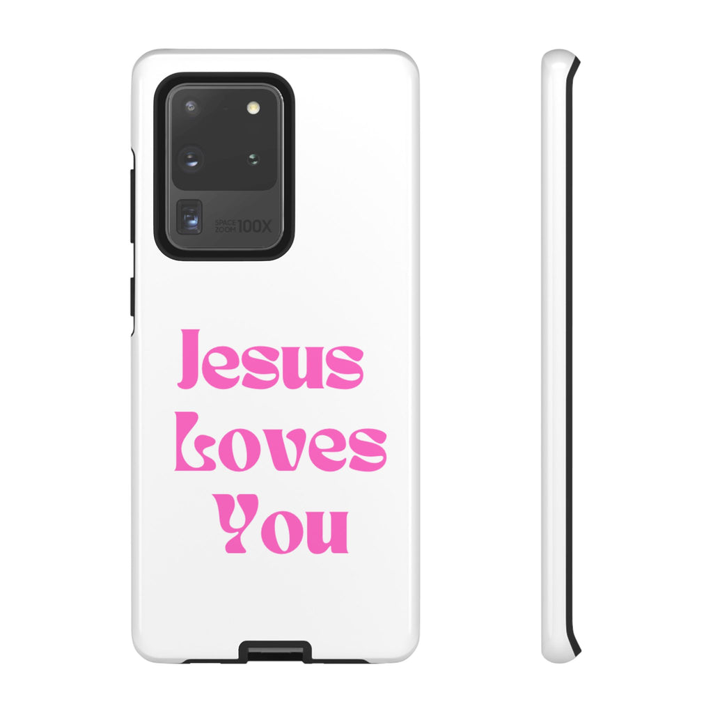 Jesus Loves You Phone Case — Pink Retro Christian Phone Cover