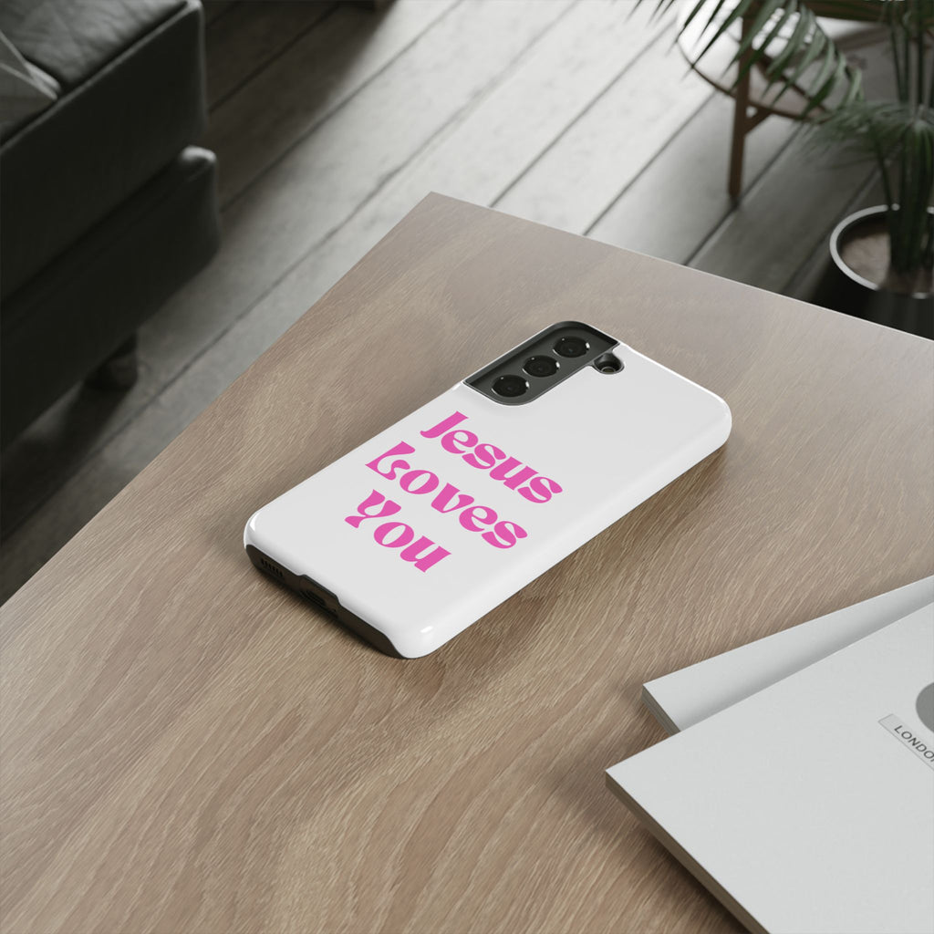 Jesus Loves You Phone Case — Pink Retro Christian Phone Cover