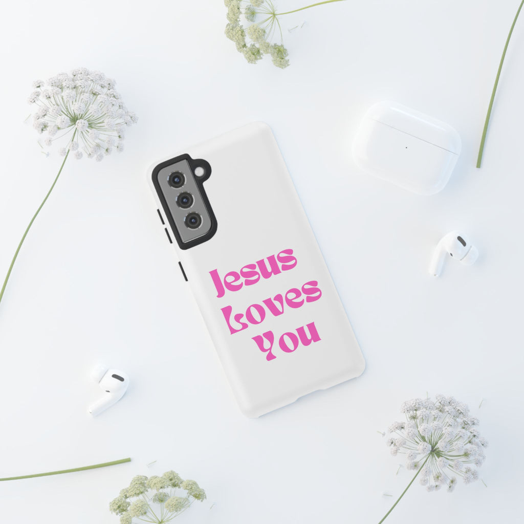 Jesus Loves You Phone Case — Pink Retro Christian Phone Cover