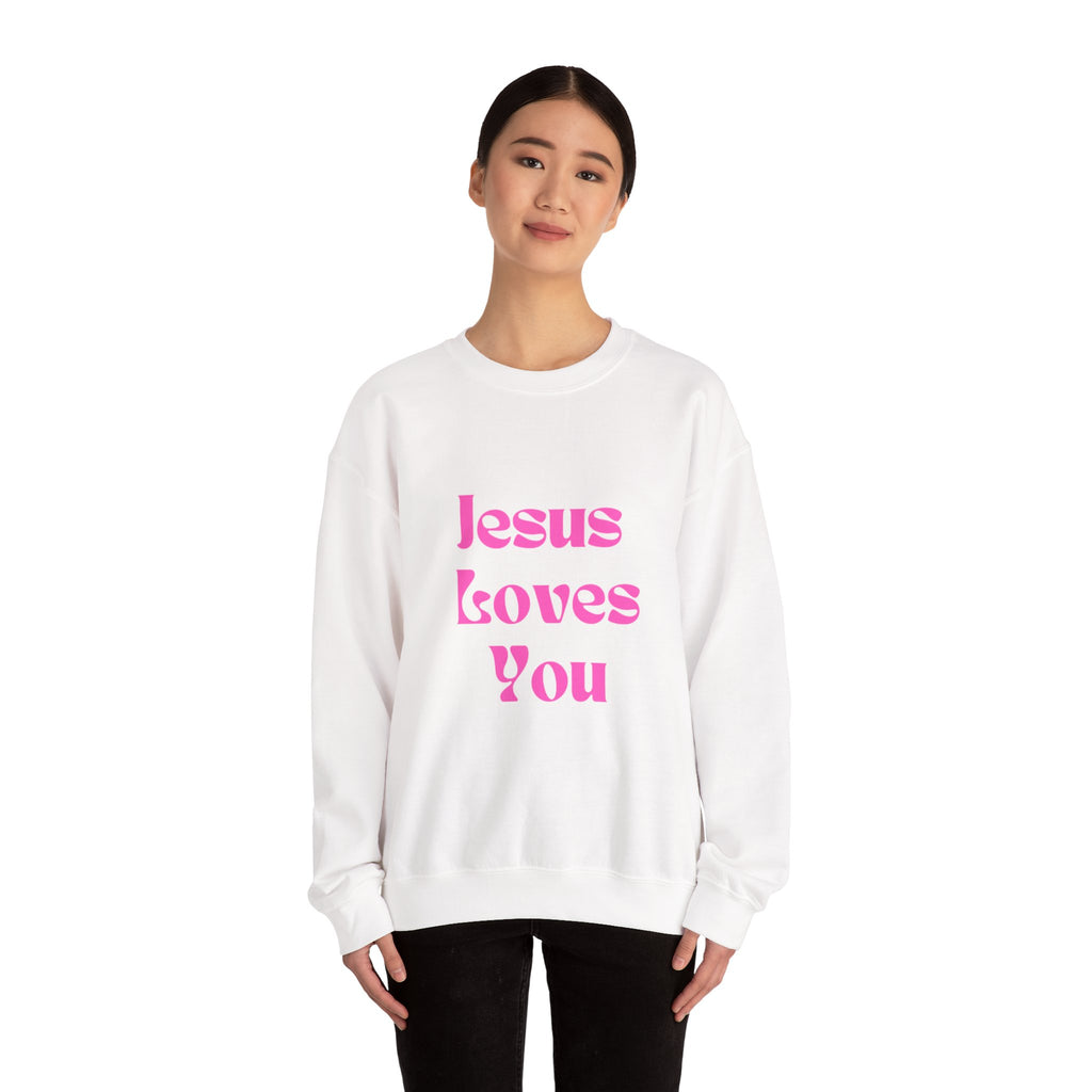 Jesus Loves You Sweatshirt — Pink Retro Faith Crewneck
