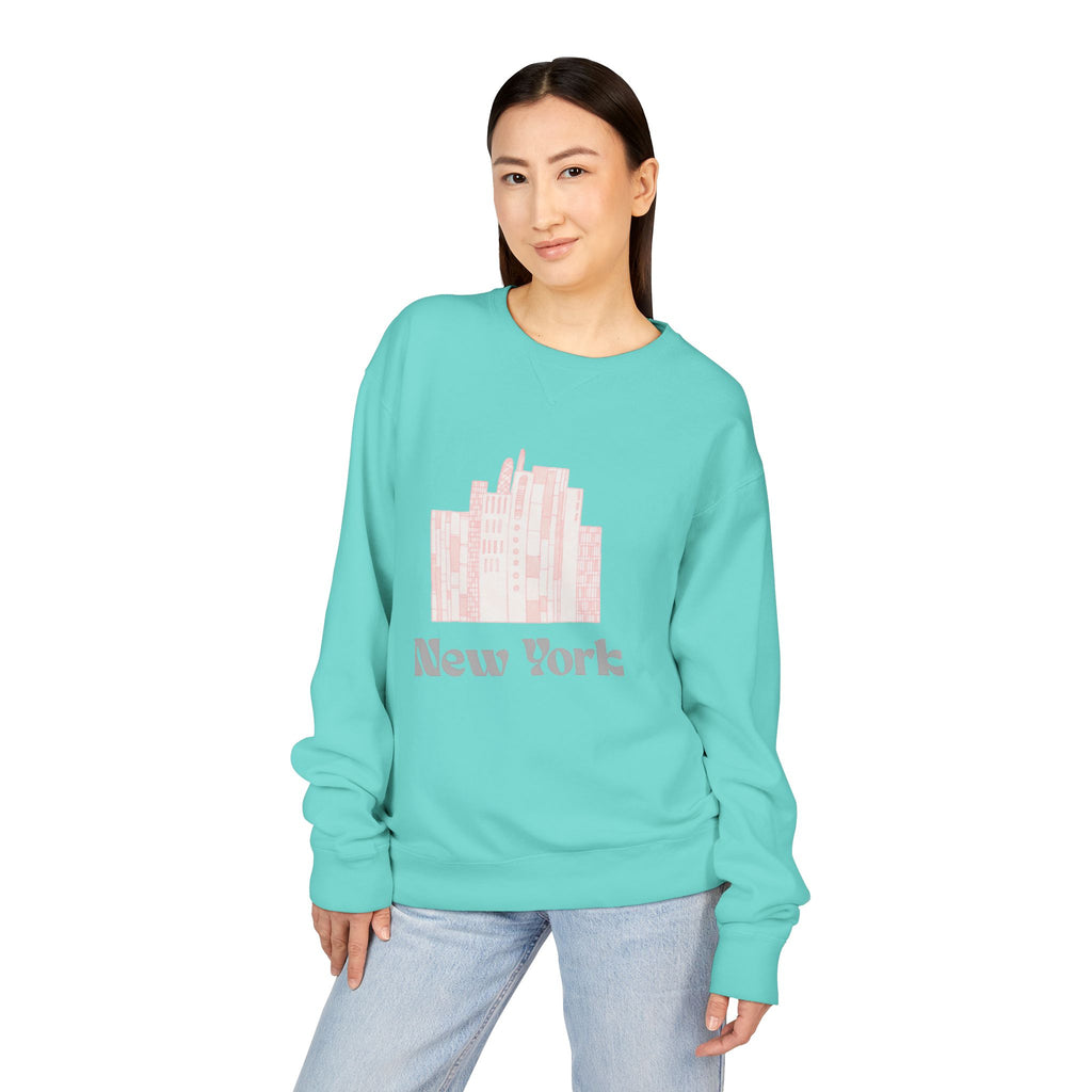 New York Skyline Crewneck Sweatshirt — Soft Pastel City Graphic