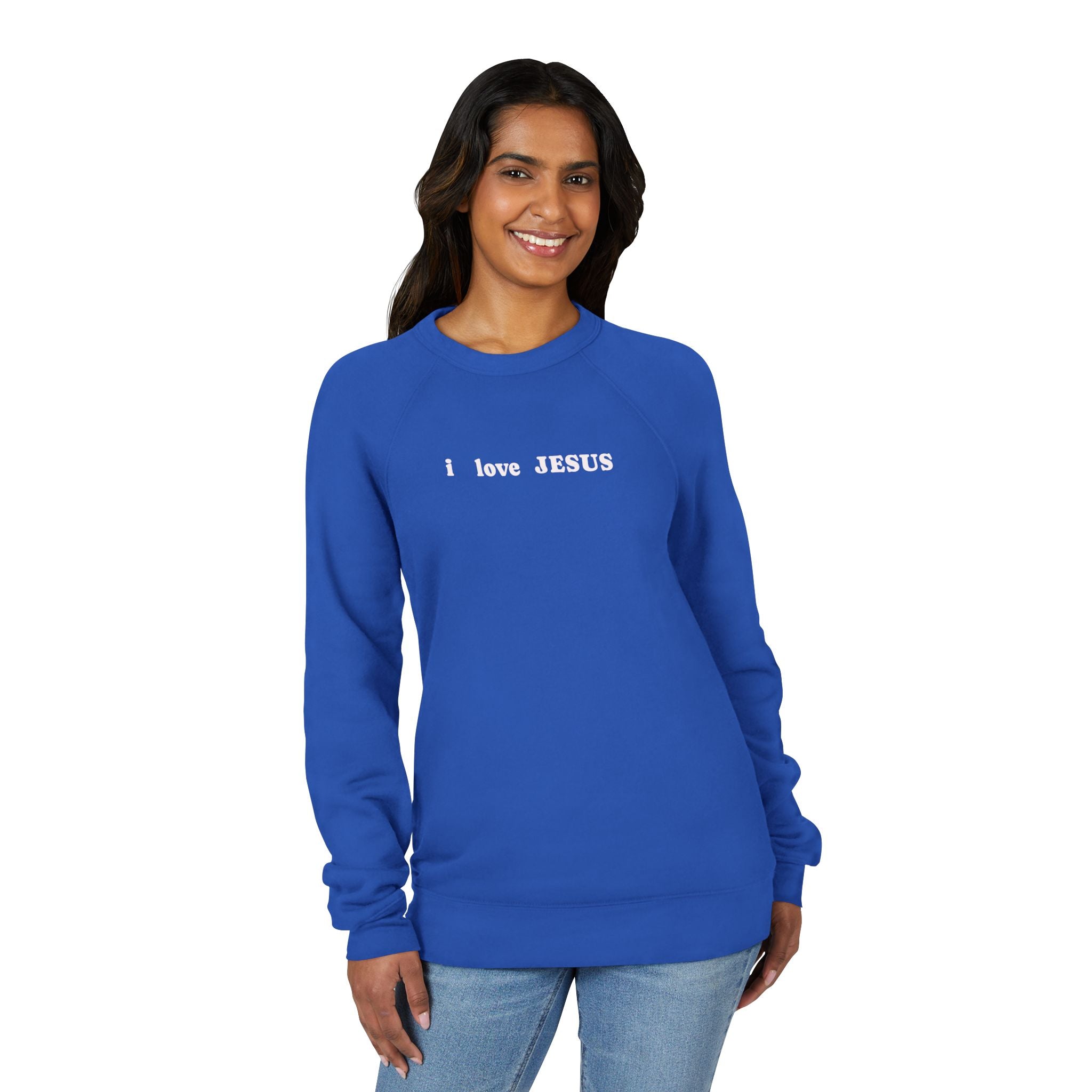 'I love JESUS' Raglan Sweatshirt — Christian Crewneck Pullover