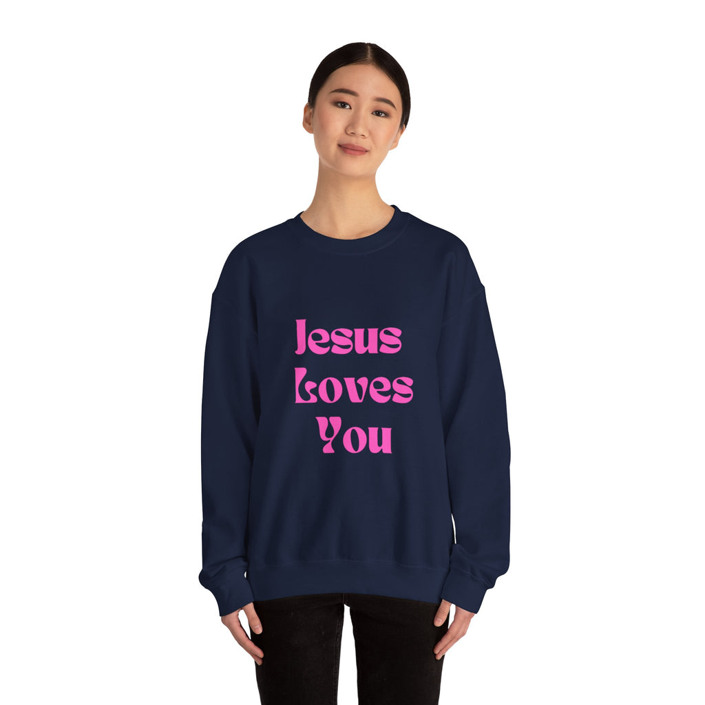 Jesus Loves You Sweatshirt — Pink Retro Faith Crewneck