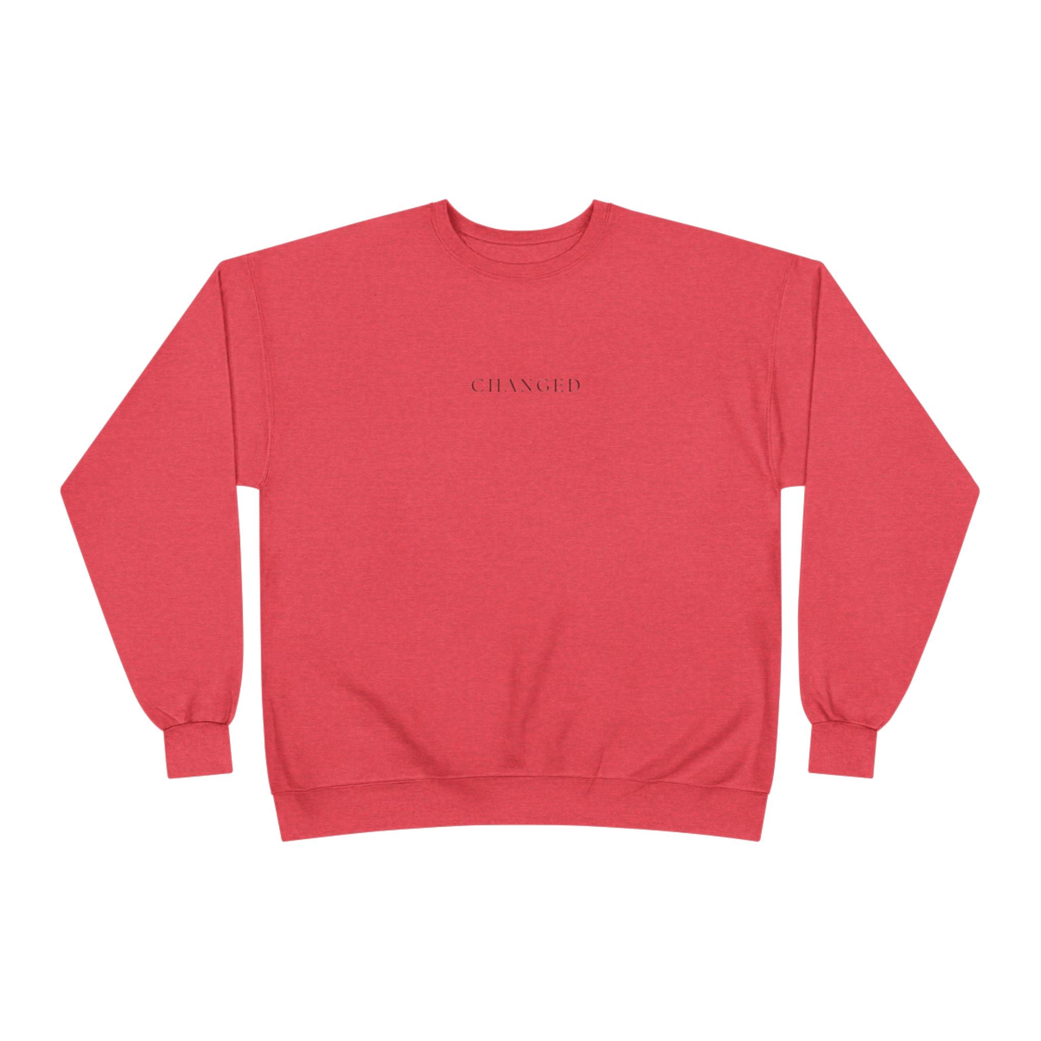 Minimal 'Changed' Crewneck Sweatshirt — Subtle Text Graphic, Eco-Friendly Comfort
