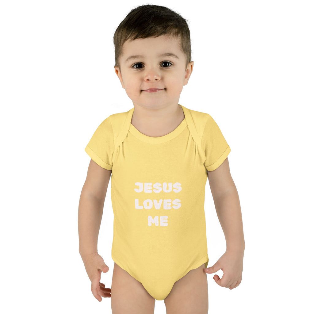 Jesus Loves Me Infant Rib One-Piece (Plain White)