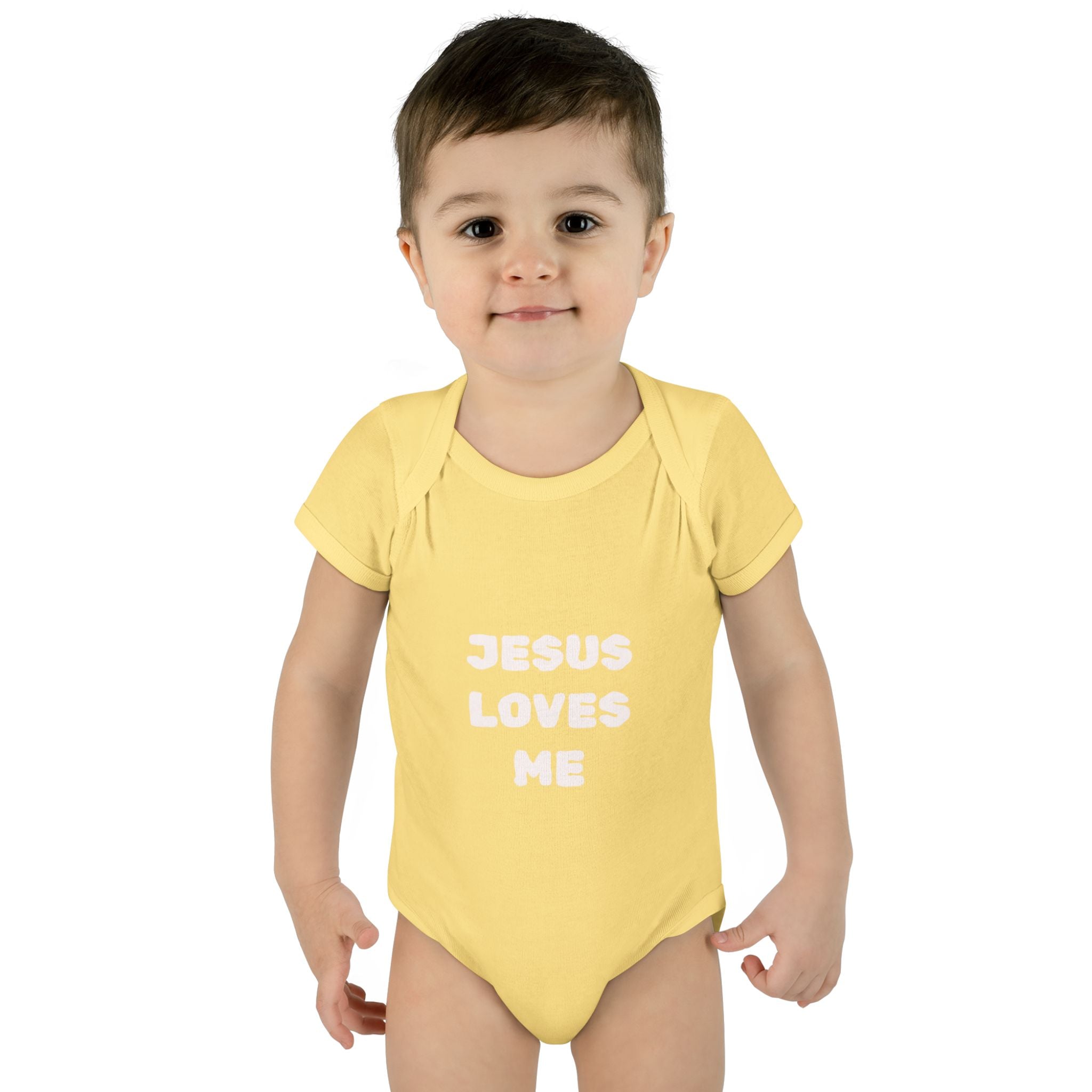 Jesus Loves Me Infant Rib One-Piece (Plain White)