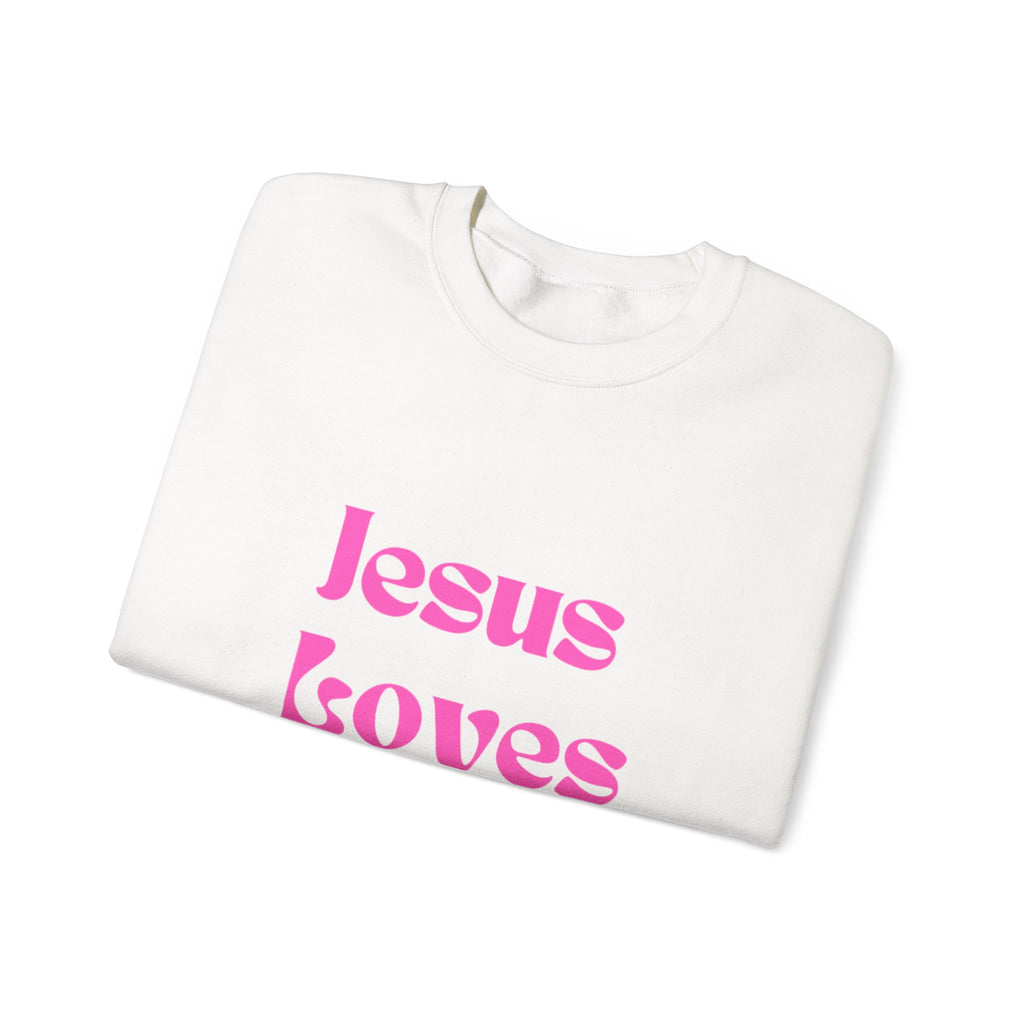 Jesus Loves You Sweatshirt — Pink Retro Faith Crewneck