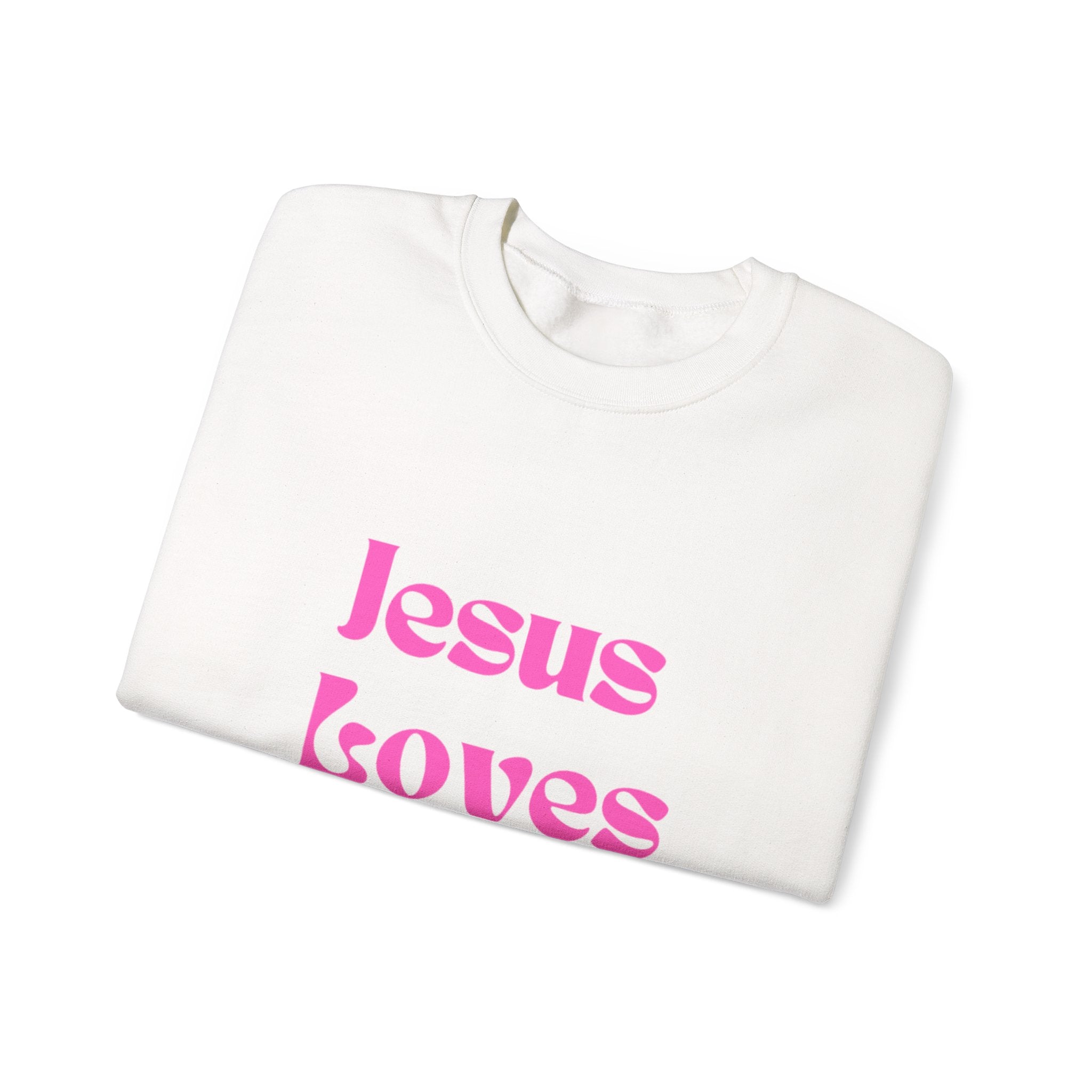 Jesus Loves You Sweatshirt — Pink Retro Faith Crewneck