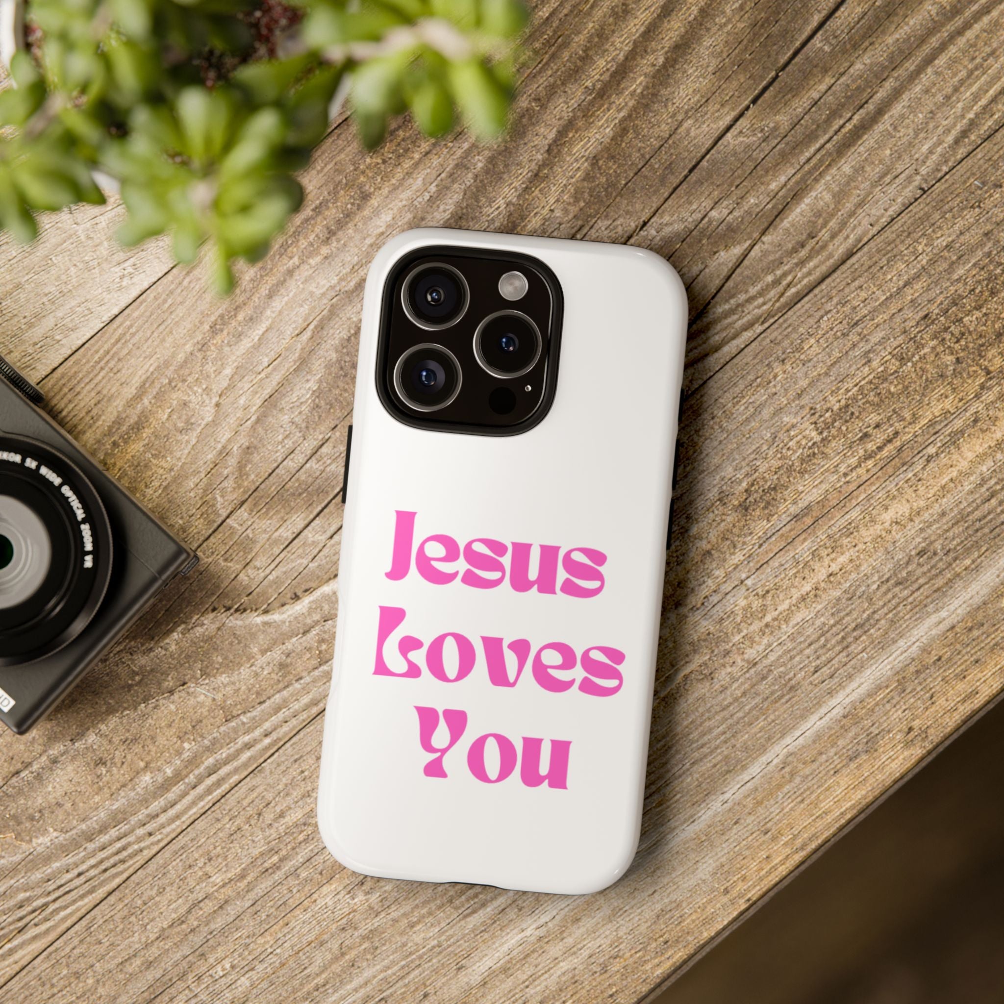 Jesus Loves You Phone Case — Pink Retro Christian Phone Cover