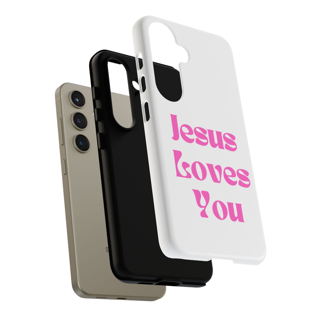 Jesus Loves You Phone Case — Pink Retro Christian Phone Cover