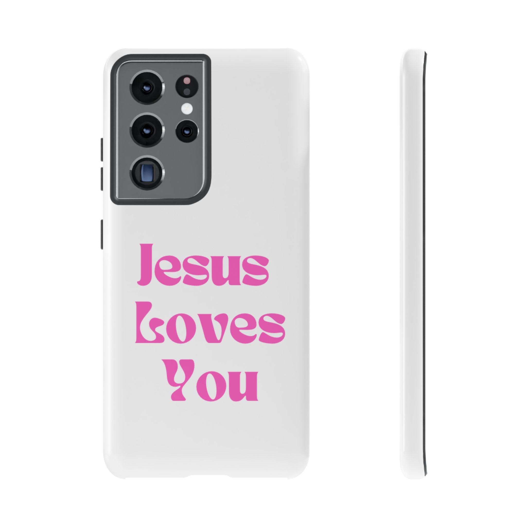 Jesus Loves You Phone Case — Pink Retro Christian Phone Cover