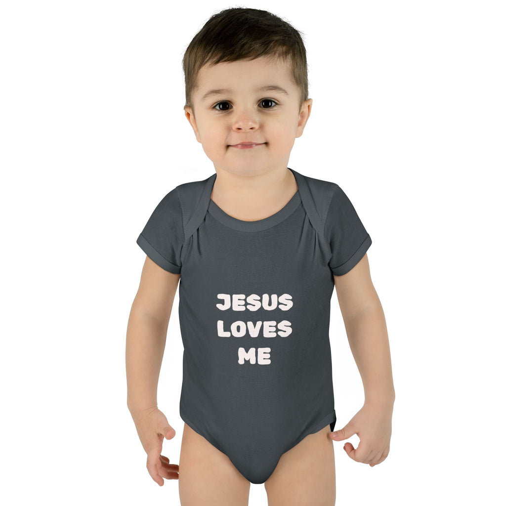 Jesus Loves Me Infant Rib One-Piece (Plain White)