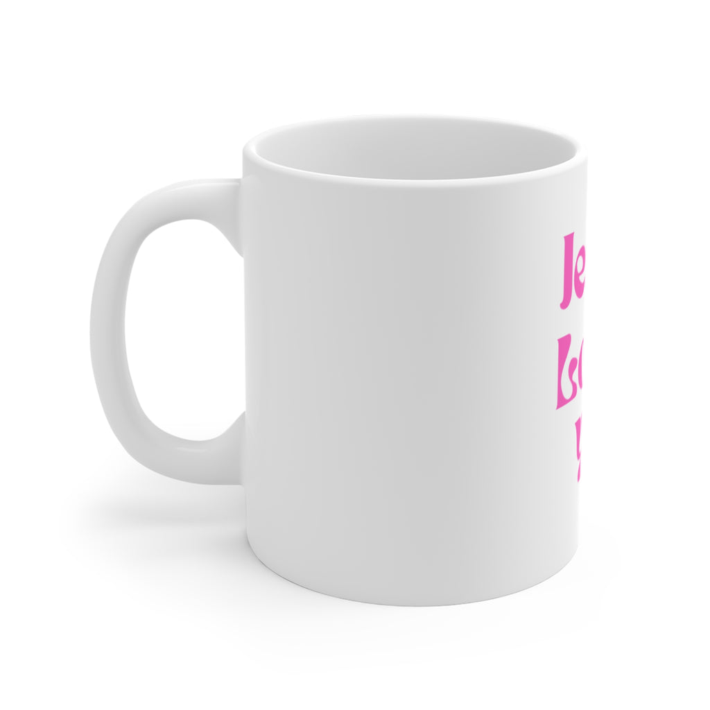 Jesus Loves You Mug — Pink Retro Faith Coffee Cup (11oz)
