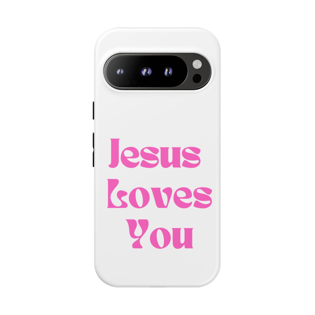 Jesus Loves You Phone Case — Pink Retro Christian Phone Cover