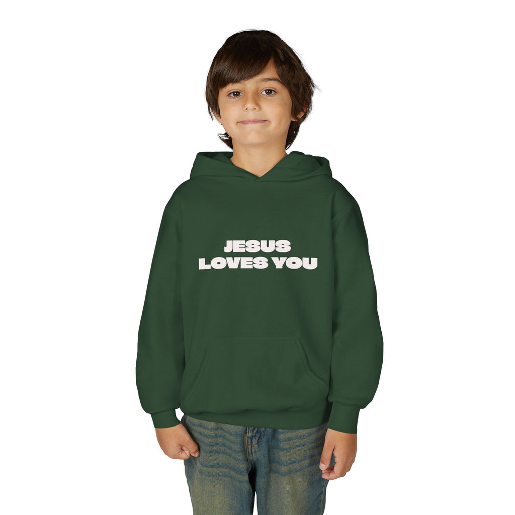 Youth Hoodie — "Jesus Loves You" Christian Faith Pullover