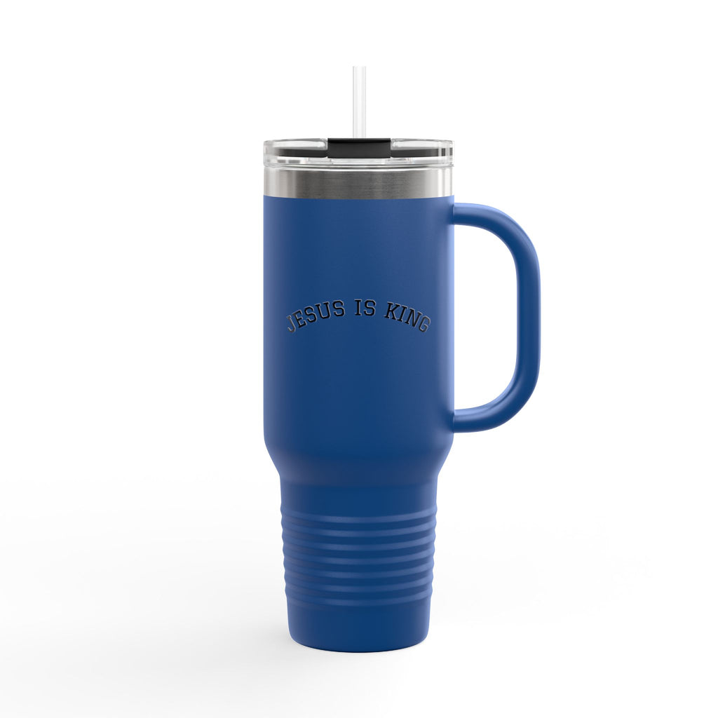 40oz Insulated Travel Mug  "Jesus Is King" Stainless Steel Tumbler with Straw (Large Faith Coffee Cup)
