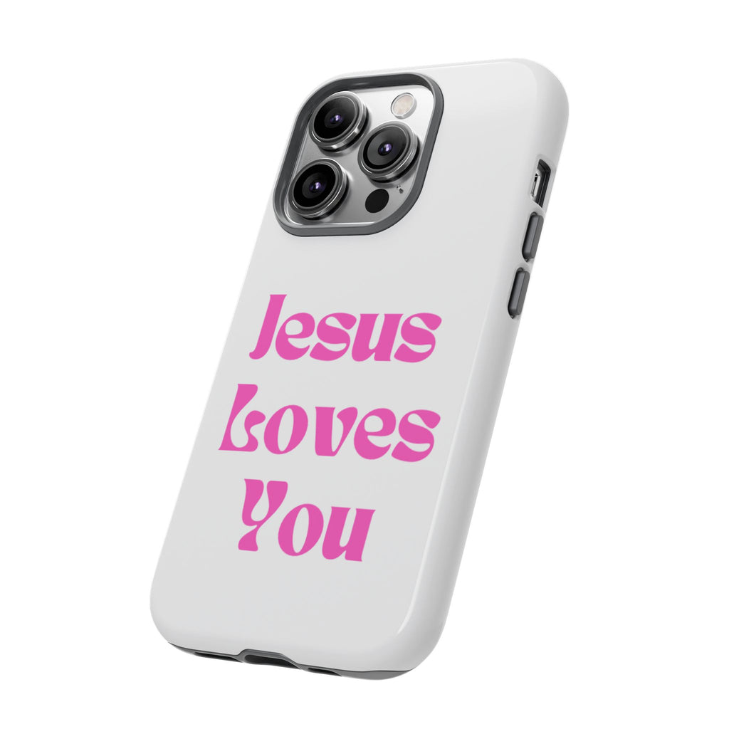 Jesus Loves You Phone Case — Pink Retro Christian Phone Cover