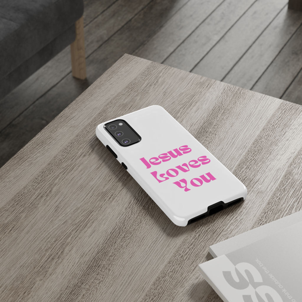 Jesus Loves You Phone Case — Pink Retro Christian Phone Cover