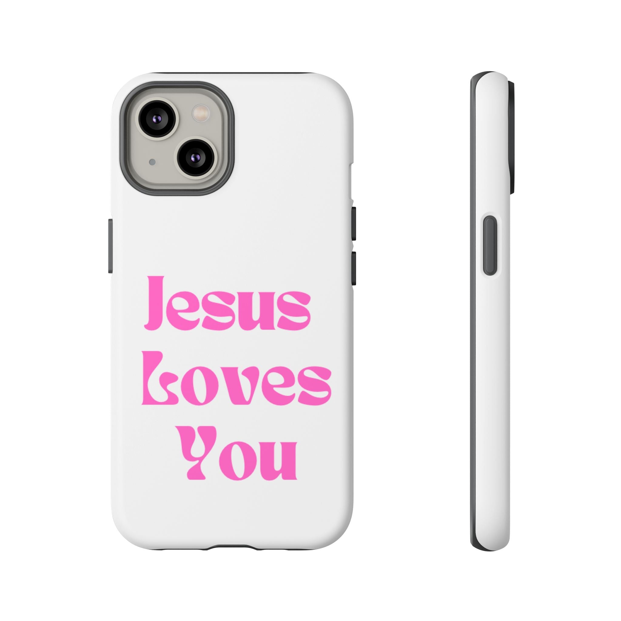 Jesus Loves You Phone Case — Pink Retro Christian Phone Cover