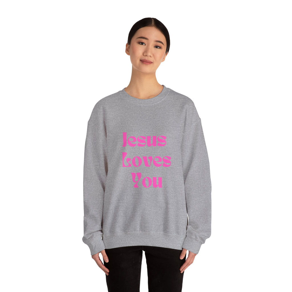 Jesus Loves You Sweatshirt — Pink Retro Faith Crewneck