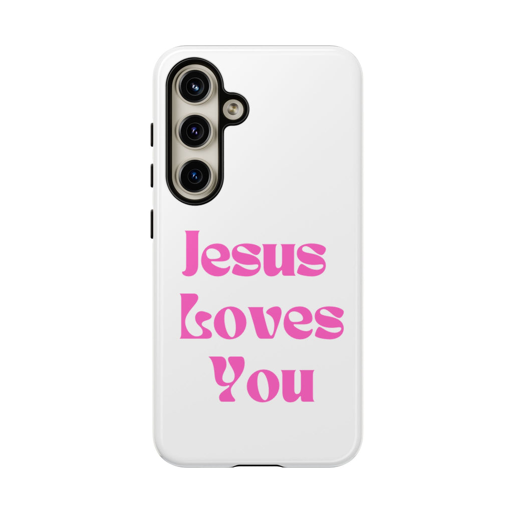 Jesus Loves You Phone Case — Pink Retro Christian Phone Cover