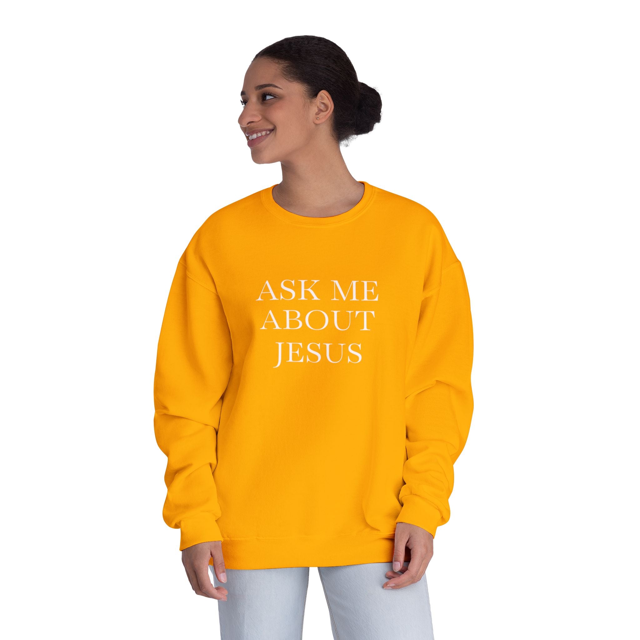 Ask Me About Jesus Sweatshirt — Start Conversations with Comfort