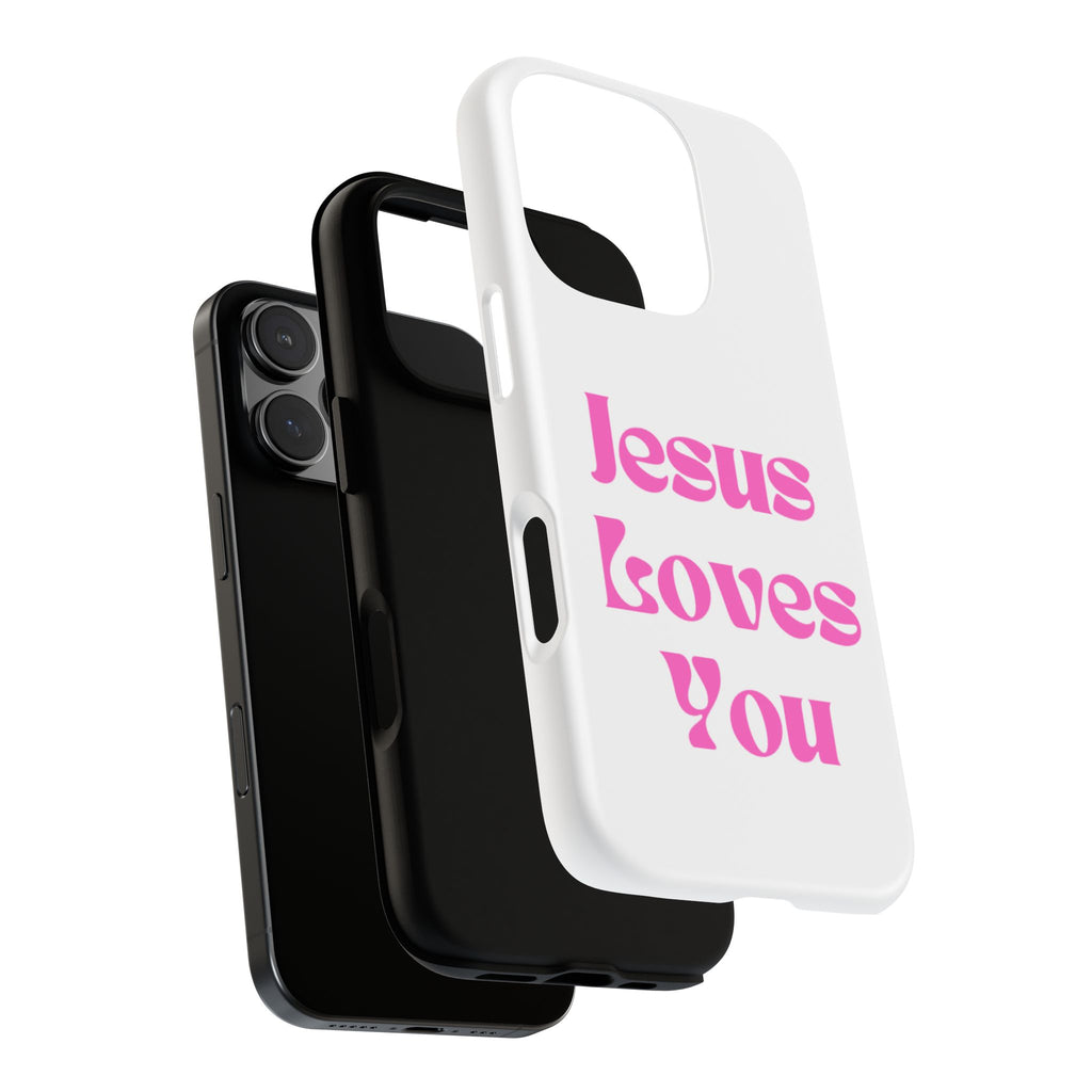 Jesus Loves You Phone Case — Pink Retro Christian Phone Cover
