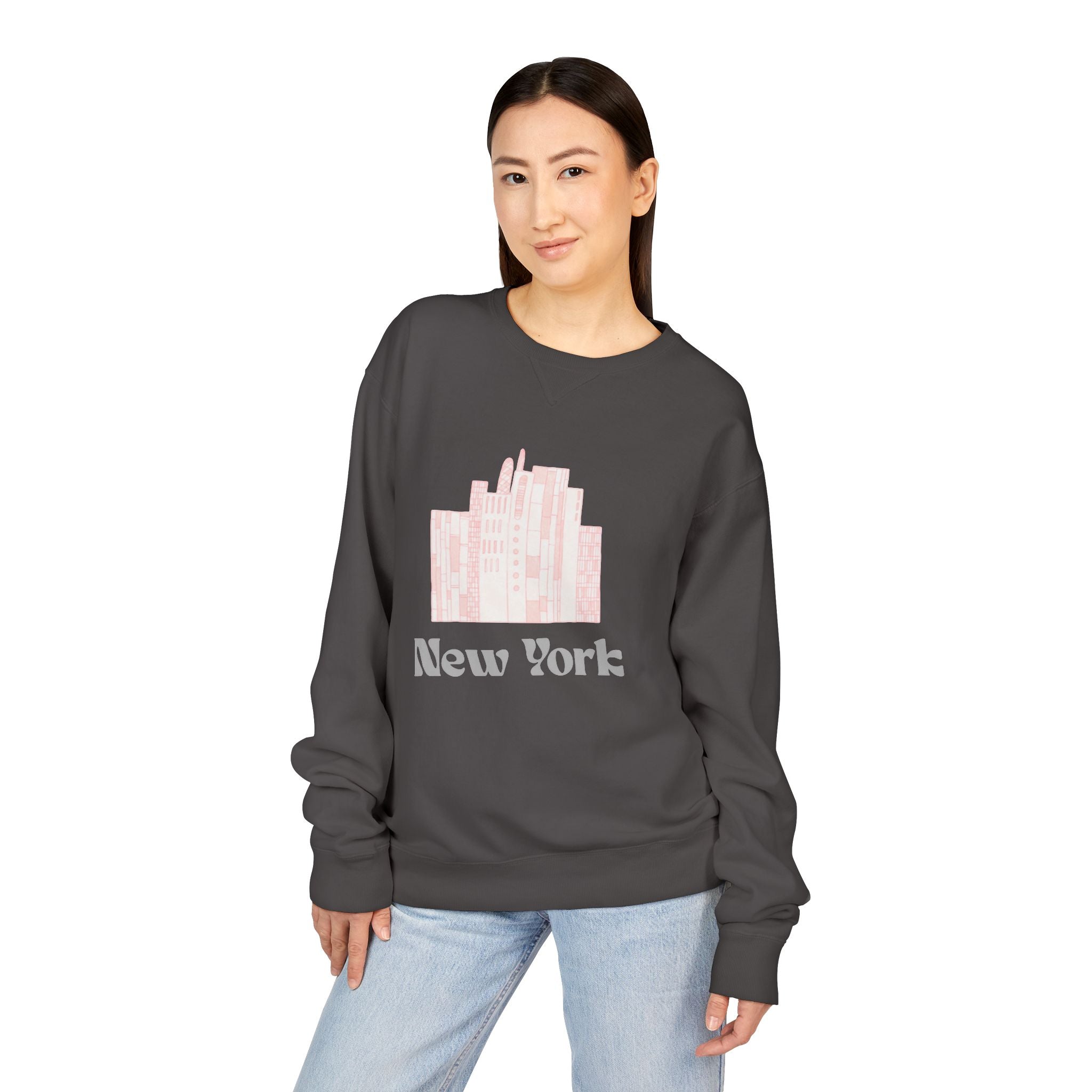 New York Skyline Crewneck Sweatshirt — Soft Pastel City Graphic