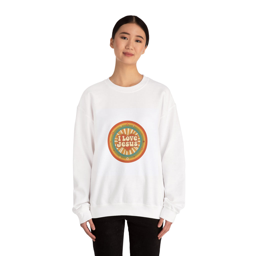 Jesus Love Sweatshirt — Retro Rainbow 'I Love Jesus' Christian Crewneck
