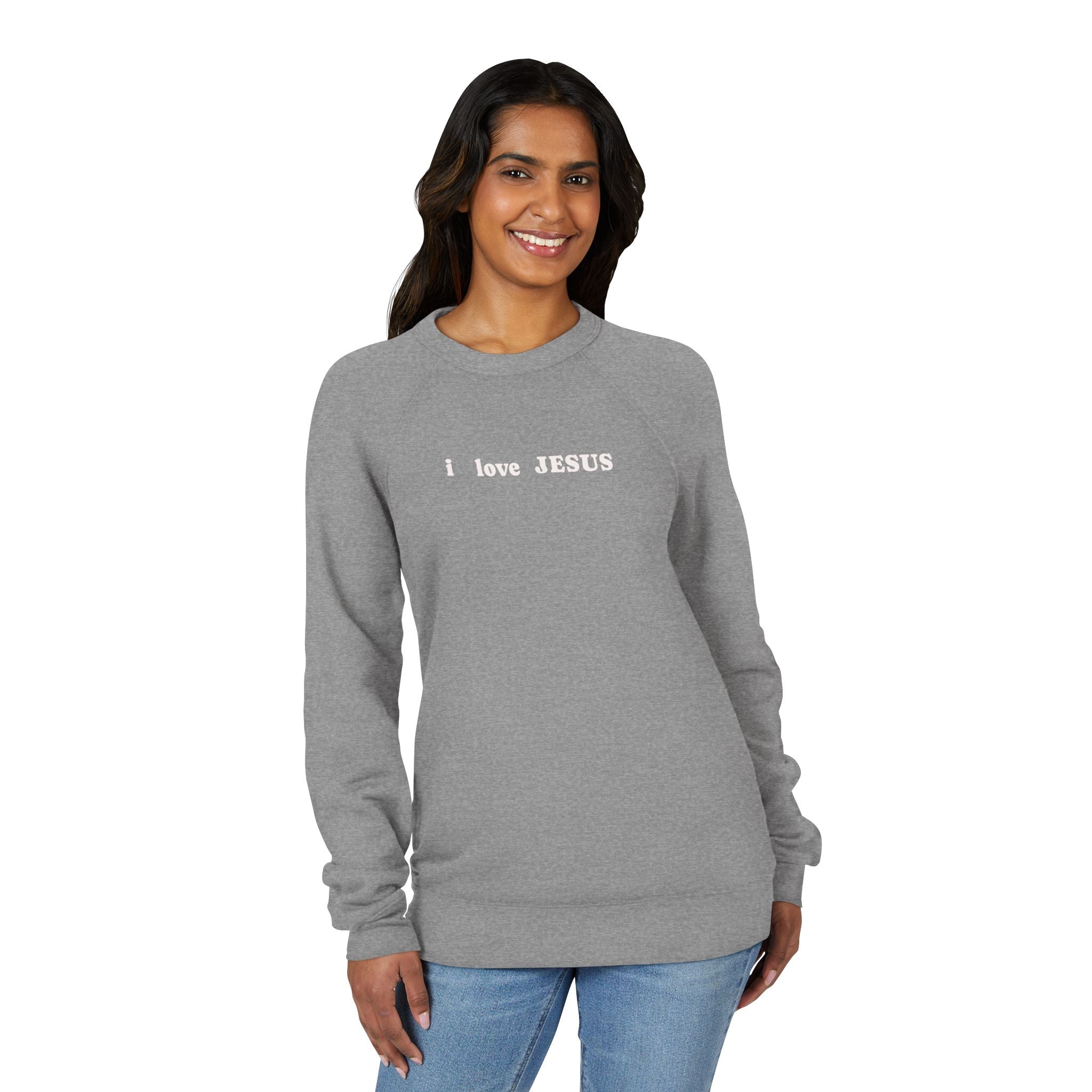 'I love JESUS' Raglan Sweatshirt — Christian Crewneck Pullover