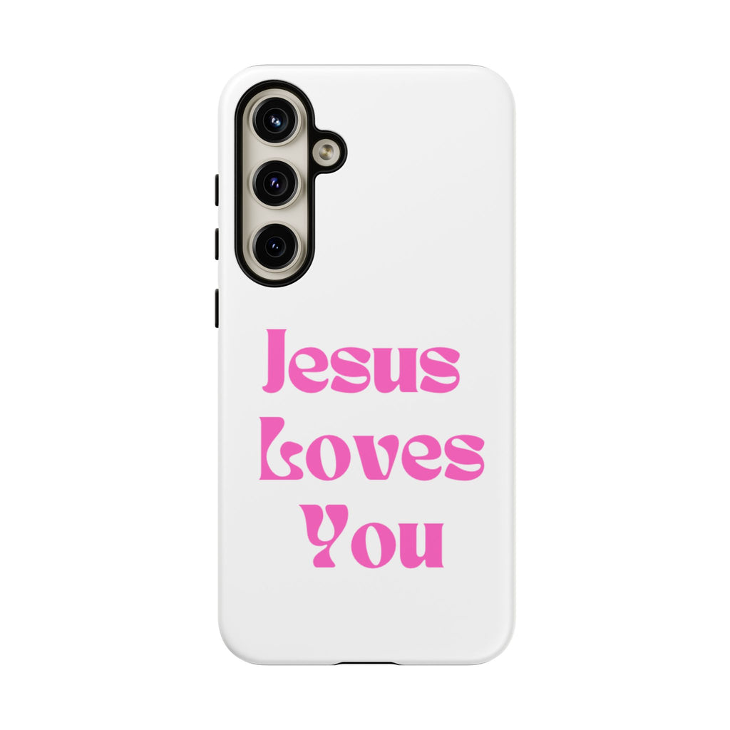 Jesus Loves You Phone Case — Pink Retro Christian Phone Cover